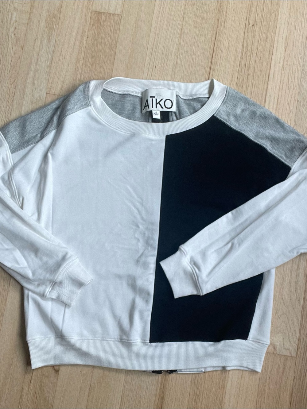 Aiko Women’s White & Black Colorblock Leather Paneled Sweater